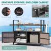 imageYITAHOME XL Outdoor Storage Cabinet Outdoor Storage Cart with Wheels and Black Glass Table Top for Patio Outdoor Cabinet for Poolside and Backyard Gray GradientDark Brown