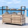 imageYITAHOME XL Outdoor Storage Cabinet Outdoor Storage Cart with Wheels and Black Glass Table Top for Patio Outdoor Cabinet for Poolside and Backyard Gray GradientLight Brown