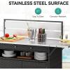 imageYITAHOME XL Outdoor Storage Cabinet Outdoor Storage Cart with Wheels and Black Glass Table Top for Patio Outdoor Cabinet for Poolside and Backyard Gray GradientDark Brown
