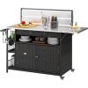 imageYITAHOME XL Outdoor Storage Cabinet Outdoor Storage Cart with Wheels and Black Glass Table Top for Patio Outdoor Cabinet for Poolside and Backyard Gray GradientDark Brown