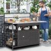 imageYITAHOME XL Outdoor Storage Cabinet Outdoor Storage Cart with Wheels and Black Glass Table Top for Patio Outdoor Cabinet for Poolside and Backyard Gray GradientDark Brown