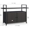 imageYITAHOME XL Outdoor Storage Cabinet Outdoor Storage Cart with Wheels and Black Glass Table Top for Patio Outdoor Cabinet for Poolside and Backyard Gray GradientDark Brown