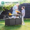 imageYITAHOME XL Outdoor Storage Cabinet Outdoor Storage Cart with Wheels and Black Glass Table Top for Patio Outdoor Cabinet for Poolside and Backyard Gray GradientDark Brown