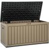 imageYITAHOME 100 Gallon Outdoor Storage Box Large Water Resistant Resin Deck Box Indoor Outdoor Lockable Storage Container for Patio Garden Cushions Tools Equipment TaupeBlackBrown
