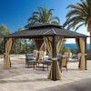 imageYITAHOME 10x12ft Hardtop Gazebo with Nettings and Curtains Heavy Duty Double Roof Galvanized Steel Outdoor Combined of Vertical Stripes Roof for Patio Backyard Deck Lawns GrayBrown