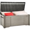 imageYITAHOME 120 Gallon Large Outdoor Storage Deck Box Waterproof Cushion Storage Bench with Lockable Lid for Patio Pool Supplies Garden Tools Resin Black ampamp BrownTaupe