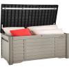 imageYITAHOME 120 Gallon Large Outdoor Storage Deck Box Waterproof Cushion Storage Bench with Lockable Lid for Patio Pool Supplies Garden Tools Resin Black ampamp BrownBlack  Brown