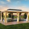 imageYITAHOME 12x20ft Gazebo Hardtop Wood Grain Heavy Duty with Nettings and Curtains Double Roof Galvanized Steel Outdoor Combined of Vertical Stripes Roof for Patio Backyard Deck Lawns BrownBrown