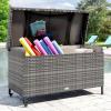 imageYITAHOME 200 Gallon Large Wicker Deck Box wStorage Net Rattan XL Outdoor Storage Box Patio Cushion Storage Waterproof Storage Box for Patio Furniture Garden Tools Pool Sports Equipment GreyGrey