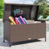 imageYITAHOME 230 Gallon Deck Box XXL Wicker Outdoor Storage Box AllWeather Storage Organizer for Patio Furniture Outdoor Cushions Pool Storage and Garden Tools GreyBrown