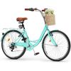 imageYITAHOME 24 ampamp 26 Inch Beach Cruiser Bike for Women 1 ampamp 7 Speed Commute Bike for Adults Womens Bicycle with Adjustable Seat Multiple ColorMint Green