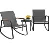 imageYITAHOME 3 Piece Rocking Bistro Set Outdoor Patio Furniture Set with Wooden Armrests Porch Chairs Set with Glass Table for Lawn Garden Balcony Poolside Dark Gray