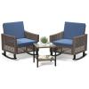 imageYITAHOME 3 Pieces Patio Wicker Rocking Chair Set Outdoor Patio Furniture Set with Rattan Side Table Thickened Cushions Rocker Patio Chairs Set for Porch Poolside and Yard BlueBlue