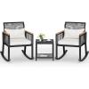 imageYITAHOME 3Piece Patio Wicker Rocking Chair Outdoor Conversation Bistro Set with Wood Armrest and Soft Cushions for Balcony Lawn and Porch Poolside BlackBlack