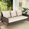 imageYITAHOME 3Seats Wicker Hanging Porch Swing Chair Outdoor Gray Rattan Patio Swing Lounge 3 Back Cushions Capacity for Garden Balcony DeckBrown Rattan Beige Cushion