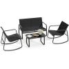 imageYITAHOME 4 Pieces Patio Furniture Set Outdoor Textilene Conversation Sets Rocking Bistro Chairs Loveseat and Glass Table for Living Room Lawn Garden Balcony Poolside Backyard GreyBlack