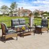 imageYITAHOME 4 Pieces Patio Furniture Set Outdoor Wicker Patio Conversation Set with Metal Table and Soft Cushions AllWeather Rattan Bistro Set with Loveseat Light Brown  GrayLight Browngray