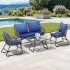 imageYITAHOME 4Piece Patio Furniture Wicker Outdoor Bistro Set AllWeather Rattan Conversation Loveseat Chairs for Backyard Balcony and Deck with Soft Cushions and Metal Table Navy BlueNavy Blue