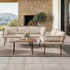 imageYITAHOME 4Piece Wicker Patio Furniture Set All Weather PE Rattan Conversation Set Sectional Sofa with Soft Cushions ampamp Side Table Porch Furniture for Deck Balcony Backyard  BeigeBeige