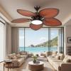 imageYITAHOME 52 inch Ceiling Fans with Lights Tropical Ceiling Fans with Lights and Remote TriColor LED Reversible 6Speed wQuiet DC Motor Timing Functions for Living Room Dining Room BedroomCoffee Brown
