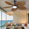 imageYITAHOME 52 inch Ceiling Fans with Lights Tropical Ceiling Fans with Lights and Remote TriColor LED Reversible 6Speed wQuiet DC Motor Timing Functions for Living Room Dining Room BedroomWalnut