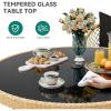 imageYITAHOME 5Piece Outdoor Dining Set with Umbralle Hole Rattan Patio Dinging Set for 4 with Cup Holders Soft Cushions and Glass Top Dining Table for Backyard Deck Bacony Light Brown  Black