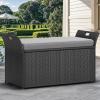 imageYITAHOME 90 Gallon Outdoor Wicker Storage Bench wCushion Large PE Rattan Deck Storage Box wHandles ampamp Hydraulics for Patio Furniture Cushions Garden Tools Pool ampamp Sports Equipment BlackampampBeigeBlackgrey