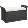 imageYITAHOME 90 Gallon Outdoor Wicker Storage Bench wCushion Large PE Rattan Deck Storage Box wHandles ampamp Hydraulics for Patio Furniture Cushions Garden Tools Pool ampamp Sports Equipment BlackampampBeigeBlackbeige