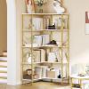 imageYITAHOME Corner Bookshelf Gold Corner Shelf 5 Tier Bookcase Large Display Rack Storage for Bedroom Living Room Home OfficeWhiteampampGoldGold