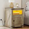 imageYITAHOME End Table with Charging Station 20quot Nightstand wGroove Barn Door Rustic Wood Bedside Table Side Table with Storage Open ampamp Adjustable Shelf for Bedroom Living Room WhiteOld Oak
