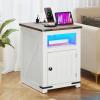 imageYITAHOME End Table with Charging Station 20quot Nightstand wGroove Barn Door Rustic Wood Bedside Table Side Table with Storage Open ampamp Adjustable Shelf for Bedroom Living Room WhiteWhite