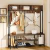 imageYITAHOME Entryway Bench with Coat Rack 5in1 Hall Tree with Shoes Storage Industrial Freestanding Coat Rack Shoe Bench with Storage Shelves 10 Hooks for Hallway Bedroom Rustic BrownRustic BrownBlack