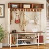 imageYITAHOME Entryway Bench with Coat Rack 5in1 Hall Tree with Shoes Storage Industrial Freestanding Coat Rack Shoe Bench with Storage Shelves 10 Hooks for Hallway Living Room WalnutWhite