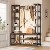 imageYITAHOME Entryway Hall Tree with Bench and Shoe Storage Shelves 5in1 Coat Rack with Shoe Storage Industrial Mudroom Bench with Two Side Shelves for Hallway Bedroom Rustic BrownRustic