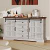 imageYITAHOME Farmhouse Buffet Cabinet with Storage 59quot Sideboard wSliding Barn Doors and 4 Drawers Kitchen Cabinets for Living Room Dark Rustic OakWhite Oak