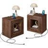 imageYITAHOME Farmhouse End Table Set 2 2Tier Square Night Stand with Drawer ampamp Charging Station Couch Sofa Side Table with Anti Tipping Kits for Living Room Lounge Hallway Rustic Walnut2 PCS