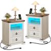 imageYITAHOME Farmhouse Nightstand with Charging Station 2 Drawers Night Stand for Bedroom LED End Table Side Table wOpen Shelf Off WhiteWalnut Grain2 Drawer Side Table