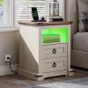 imageYITAHOME Farmhouse Nightstand with Charging Station 2 Drawers Night Stand for Bedroom LED End Table Side Table wOpen Shelf Off WhiteWalnut GrainCountry Rustic