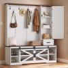 imageYITAHOME Hall Tree with Bench and Shoe Storage Mudroom Storage Coat Rack Hallway Tree with 7 Hooks Farmhouse Wood Shoe Bench for Entryway ampamp Mudroom Walnut ampamp OffWhite59Wx16D x71H