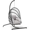 imageYITAHOME Hanging Egg Chair with Stand Rattan Wicker Swing Egg Chair with Resistant Cushion 350lbs Capacity Foldable Hanging Rattan Basket Chair for Porch Garden Bedroom Balcony GreyGrey