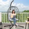 imageYITAHOME Indoor Outdoor Egg Hanging Chair with Stand Swing Egg Basket Chairs Egg Chair Swing for Bedroom Garden and Balcony Grey