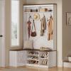imageYITAHOME LShaped Hall Tree with Bench ampamp Storage Corner Entryway Organizer with 5 Shoe Shelves Hidden Seat Compartment Hooks ampamp Open Top Storage for Living Room ampamp Hallway Walnut ampamp OffWhiteHalf Corner