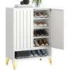 imageYITAHOME Metal Shoe Cabinet 5 Tier Storage Cabinet with 2 Doors Fluted Entryway Shoe Rack Cabinet Free Standing Shoe Organizer with Adjustable Shelves for Entryways Hallways Living Room BlackWhite