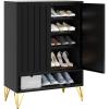 imageYITAHOME Metal Shoe Cabinet 5 Tier Storage Cabinet with 2 Doors Fluted Entryway Shoe Rack Cabinet Free Standing Shoe Organizer with Adjustable Shelves for Entryways Hallways Living Room BlackBlack