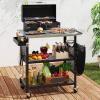 imageYITAHOME Outdoor Grill Table with Hooks and Side Handle Movable Outdoor Prep Table for Pizza Oven and BBQ Grill Cart Fit for Patio Garden Lawn Porch Kitchen Sliver and Black354D x 315W x 343H