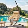 imageYITAHOME Outdoor Hanging Egg Chair Patio Wicker Hammock Egg Chair with Cushion Beige with Stand
