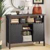 imageYITAHOME Outdoor Storage Cabinet Outdoor Patio Bar w2 Doors and Shelves Outdoor Storage Table for Patio Pool GardenBlackBlack