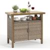 imageYITAHOME Outdoor Storage Cabinet Patio Bar Table with Two Doors and Shelves Weatherproof Wicker Storage Console Table for Outdoor Cushions Pool Tool and Garden Potting  BrownBrown