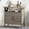 imageYITAHOME Outdoor Storage Cabinet Patio Deck Bench Storage Table Wicker Storage Console Bench for Outdoor Cushions Pool Tool and Garden Potting BrownLight Brown