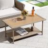 imageYITAHOME Outdoor Wicker Coffee Table with 2Layer 394quot Rectangle Outside Side Table with Faux Wood Top AllWeather Rattan Patio Bistro Table for Garden Backyard Porch  BrownBrown